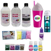 Kit Slime Completo Cola Branca e Cola Transparente Espuma Copo - Ine slime