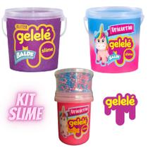 Kit Slime Gelelé Unicórnio Glitter Bolinha Brinquedo Surpresa Combo 3 Baldes