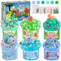 Kit Slime LAWOHO Dinosaur Cloud Butter Clear com complementos Glow Kit Slime LAWOHO Dinosaur Cloud Butter Clear com complementos Glow