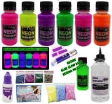 Kit Slime Neon Completo Colas Coloridas + Desativa + Luz Negra