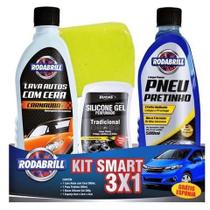 Kit Smart 3x1 Lava Auto + Pretinho + Silicone + Esponja Rodabrill