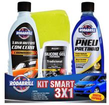 Kit Smart 3x1 Lava Auto + Pretinho + Silicone + Esponja Rodabrill