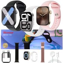 Kit Smart Watch W11 X Relogio Original Lançamento Microwear Pulseira Extra Pelicula Case