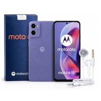 Kit Smartphone Moto E15 2Gb 64GB Tela 6,67 Câmera de 32MP Cor Roxa e Fone de Ouvido de Brinde Kit Smartphone Moto E15 2Gb 64GB Tela 6,67 Câmera de 32MP Cor Roxa e Fone de Ouvido de Brinde