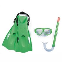 Kit Snorkel Mergulho Máscara E Nadadeiras Infantil Verde Bel