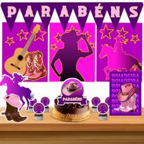 Kit só um bolinho decoração Boiadeira Aniversário festa em casa banner, topo bolo - 35 Peças