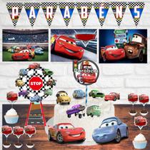 Kit só um bolinho decoração Carros Aniversário festa em casa banner, topo de doce e bolo, displays - DBM Kids