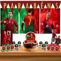Kit só um bolinho decoração Cr7 Portugual Aniversário festa em casa banner, topo bolo - 50 Peças Kit só um bolinho decoração Cr7 Portugual Aniversário festa em casa banner, topo bolo - 50 Peças