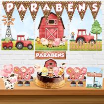 Kit só um bolinho decoração Fazendinha Aquarela Aniversário festa em casa banner, topo bolo