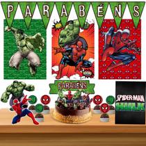 Kit só um bolinho decoração Hulk e Homem Aranha Aniversário festa em casa banner, topo bolo Kit só um bolinho decoração Hulk e Homem Aranha Aniversário festa em casa banner, topo bolo