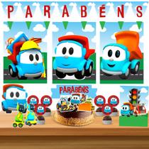 Kit só um bolinho decoração Léo o Caminhão Aniversário festa em casa banner, topo bolo