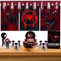 Kit só um bolinho decoração Miles Morales Aniversário festa em casa banner, topo bolo - 35 Peças Kit só um bolinho decoração Miles Morales Aniversário festa em casa banner, topo bolo - 35 Peças