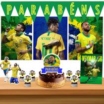 Kit só um bolinho decoração Neymar Brasil Aniversário festa em casa banner, topo bolo - 35 Peças Kit só um bolinho decoração Neymar Brasil Aniversário festa em casa banner, topo bolo - 35 Peças