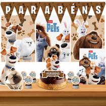 Kit só um bolinho decoração Pets Vida Secreta Bichos Aniversário festa em casa, topo bolo - 35 Peças