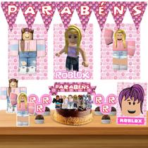 Kit só um bolinho decoração Roblox Rosa Aniversário festa em casa banner, topo bolo Kit só um bolinho decoração Roblox Rosa Aniversário festa em casa banner, topo bolo
