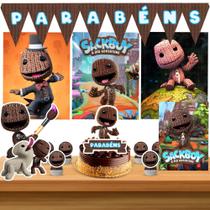 Kit só um bolinho decoração Sackboy Aniversário festa em casa banner, topo bolo - 35 Peças