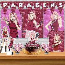 Kit só um bolinho decoração Sakura Naruto Aniversário festa em casa, topo bolo - 35 Peças