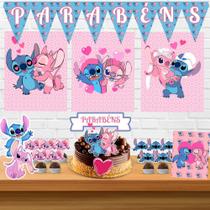 Kit só um bolinho decoração Stich e Angel Aniversário festa em casa banner, topo de bolo - Pointfestt