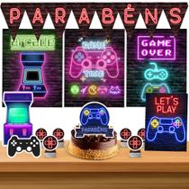 Kit só um bolinho decoração Video Game Aniversário festa em casa banner, topo bolo - 35 Peças Kit só um bolinho decoração Video Game Aniversário festa em casa banner, topo bolo - 35 Peças