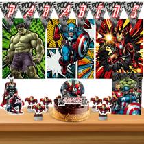 Kit só um bolinho decoração Vingadores Heróis Aniversário festa em casa banner, topo bolo - 35 Peças Kit só um bolinho decoração Vingadores Heróis Aniversário festa em casa banner, topo bolo - 35 Peças