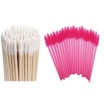 Kit Sobrancelha 100 Palitos Pincel Aplicador Henna e 100 Escovinhas Modelagem Cílios