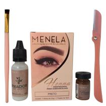 Kit Sobrancelha Henna 2.5g Menela Pincel Chanfrado e Navalha