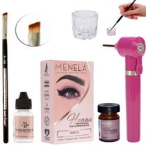 Kit Sobrancelha Henna Menela Pincel Macrilan Mixer Misturador Pigmentos Dappen