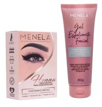 Kit Sobrancelha Menela Henna Com Fixador Extrato de Bambu Profissional e Gel Esfoliante Facial