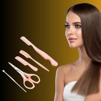 Kit Sobrancelha Tesoura 2 Navalhas Pente Espátula Inox - Trattime