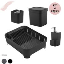 Kit Sobre a Pia 4 pçs Escorredor de Louças + Escorredor de talheres + Lixeira 2,5L + Porta Detergente 650ML Kit Sobre a Pia 4 pçs Escorredor de Louças + Escorredor de talheres + Lixeira 2,5L + Porta Detergente 650ML