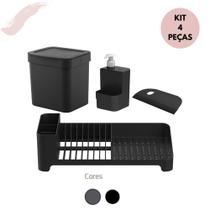 KIT Sobre a Pia Compacto 4 Peças com Lixeira 2,5 Litros Dispenser de Detergente 500Ml Rodinho de Pia e Escorredor de Louças Compacto Ou KIT Sobre a Pia Compacto 4 Peças com Lixeira 2,5 Litros Dispenser de Detergente 500Ml Rodinho de Pia e Escorredor de Louças Compacto Ou