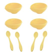 Kit Sobremesa com 4 Cremeiras gota 120ml + 4 colheres Amarelo Claro em Polipropileno Linha Tendências VEM
