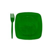 Kit Sobremesa Prato e Garfo Verde 10 Unidades - Trik Trik