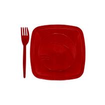 Kit Sobremesa Prato e Garfo Vermelho 10 Unidades - Trik Trik