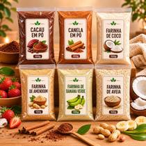 Kit Sobremesa Romântica Fit 6 itens 100gr cada cacau em pó canela farinha de coco farinha de amendoim banana verde farinha de aveia Kit Sobremesa Romântica Fit 6 itens 100gr cada cacau em pó canela farinha de coco farinha de amendoim banana verde farinha de aveia