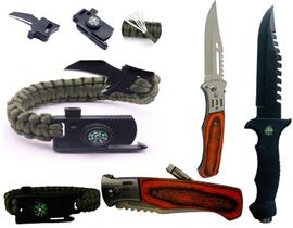 Kit Sobrevivência 4 Em 1 Lanterna Cob Faca Canivete Pulseira