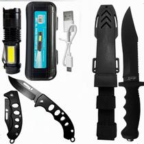 Kit Sobrevivência Faca Com Bainha + Lanterna Tatica Led