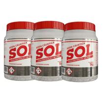 Kit Soda Cáustica Sol 1kg - Concentração 96% A 99% - 3 Unidades