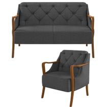 Kit Sofá 02 Lugares 135Cm Com Poltrona Coral M03 Chumbo Kit Sofá 02 Lugares 135Cm Com Poltrona Coral M03 Chumbo