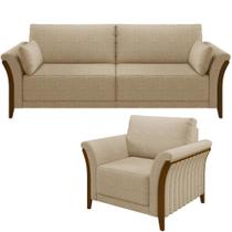 Kit Sofá 02 Lugares 162Cm Com Poltrona M03 Bege Escuro Kit Sofá 02 Lugares 162Cm Com Poltrona M03 Bege Escuro