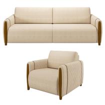 Kit Sofá 02 Lugares 168Cm Com Poltrona Flora M03 Bege Kit Sofá 02 Lugares 168Cm Com Poltrona Flora M03 Bege