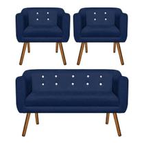 Kit Sofá 02 Lugares e 02 Poltronas Julia Azul Com Strass Kit Sofá 02 Lugares e 02 Poltronas Julia Azul Com Strass