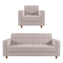 Kit Sofá 03 Lugares 01 Poltrona Arezzo Linho Pés Chanfrado Kit Sofá 03 Lugares 01 Poltrona Arezzo Linho Pés Chanfrado