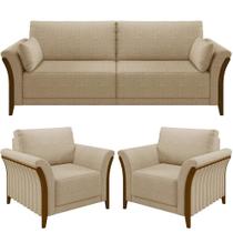 Kit Sofá 03 Lugares 222Cm Com 02 Poltronas M03 Bege Escuro