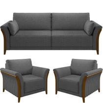 Kit Sofá 03 Lugares 222Cm Com 02 Poltronas M03 Linho Chumbo