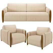 Kit Sofá 03 Lugares 223Cm Com 02 Poltronas Flora M03 Bege Kit Sofá 03 Lugares 223Cm Com 02 Poltronas Flora M03 Bege