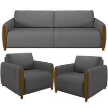 Kit Sofá 03 Lugares 223Cm Com 02 Poltronas Flora M03 Chumbo