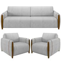 Kit Sofá 03 Lugares 223Cm Com 02 Poltronas Flora M03 Cinza