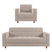 Kit Sofá 03 Lugares e 01 Poltrona Arezzo Linho Areia A27 Kit Sofá 03 Lugares e 01 Poltrona Arezzo Linho Areia A27