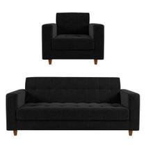 Kit Sofá 03 Lugares e 01 Poltrona Arezzo Linho Preto A79 Kit Sofá 03 Lugares e 01 Poltrona Arezzo Linho Preto A79